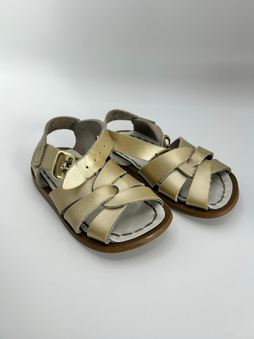 Salt Water Buckle Leather Sandals by Hoy Shoe Toddler Girls 5C Gold